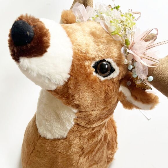 Deer Whimsical Plush Wall Mount with Floral Crown - Picture 5 of 15